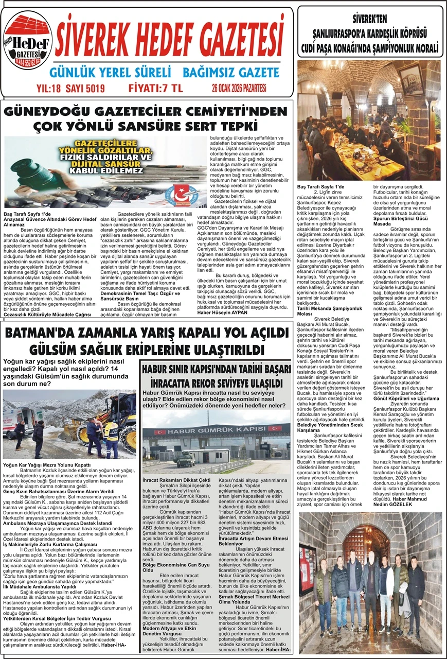 26.01.2026 Tarihli Gazetemiz