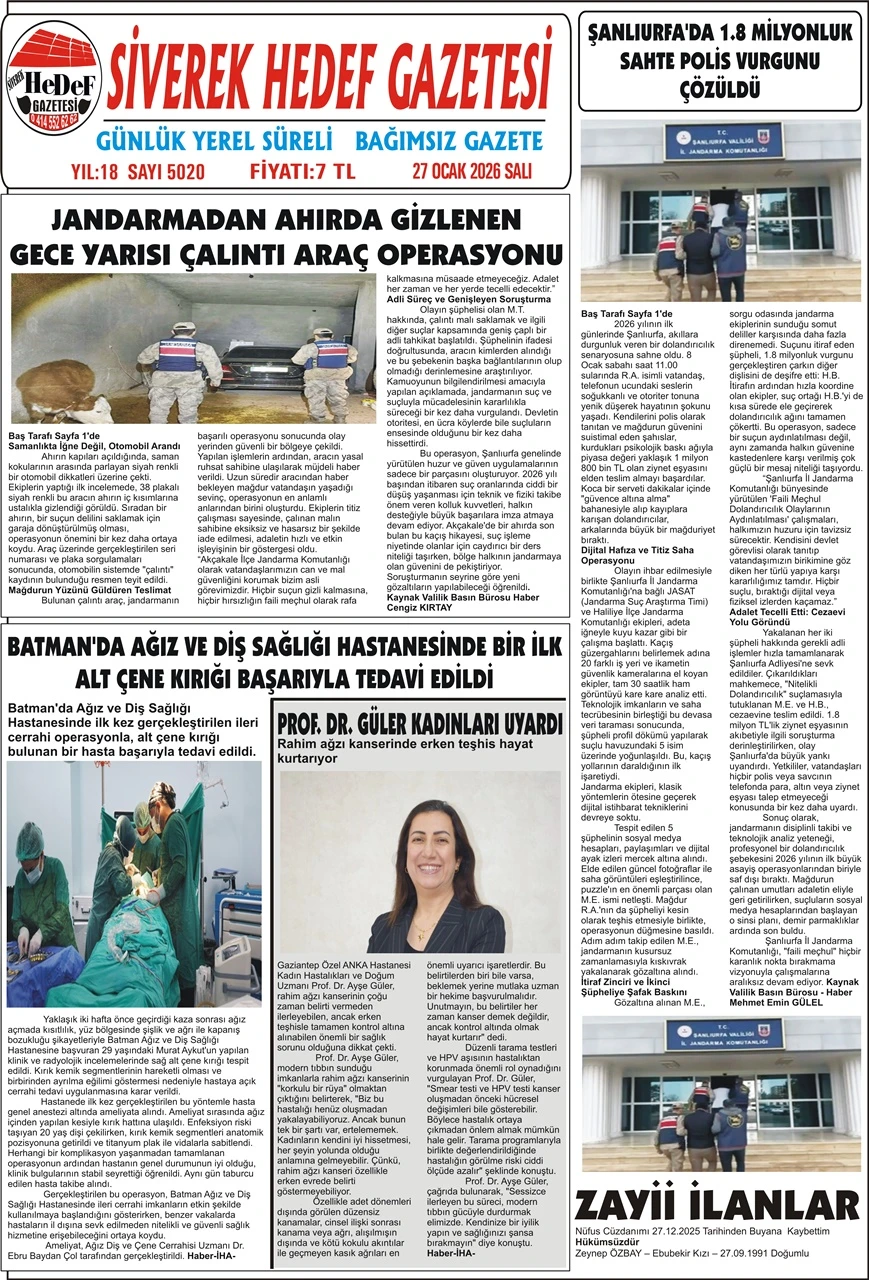 27.01.2026 Tarihli Gazetemiz