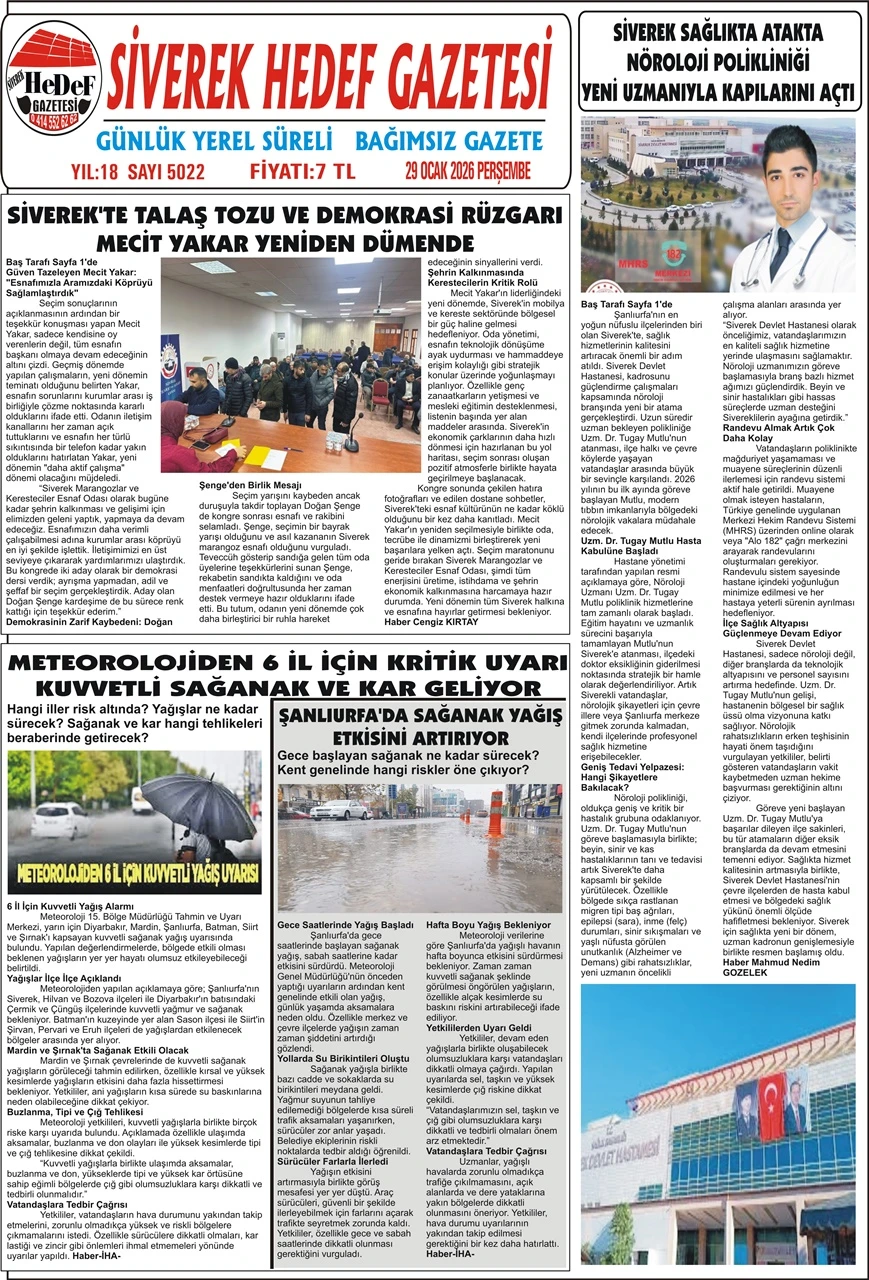 29.01.2026 Tarihli Gazetemiz