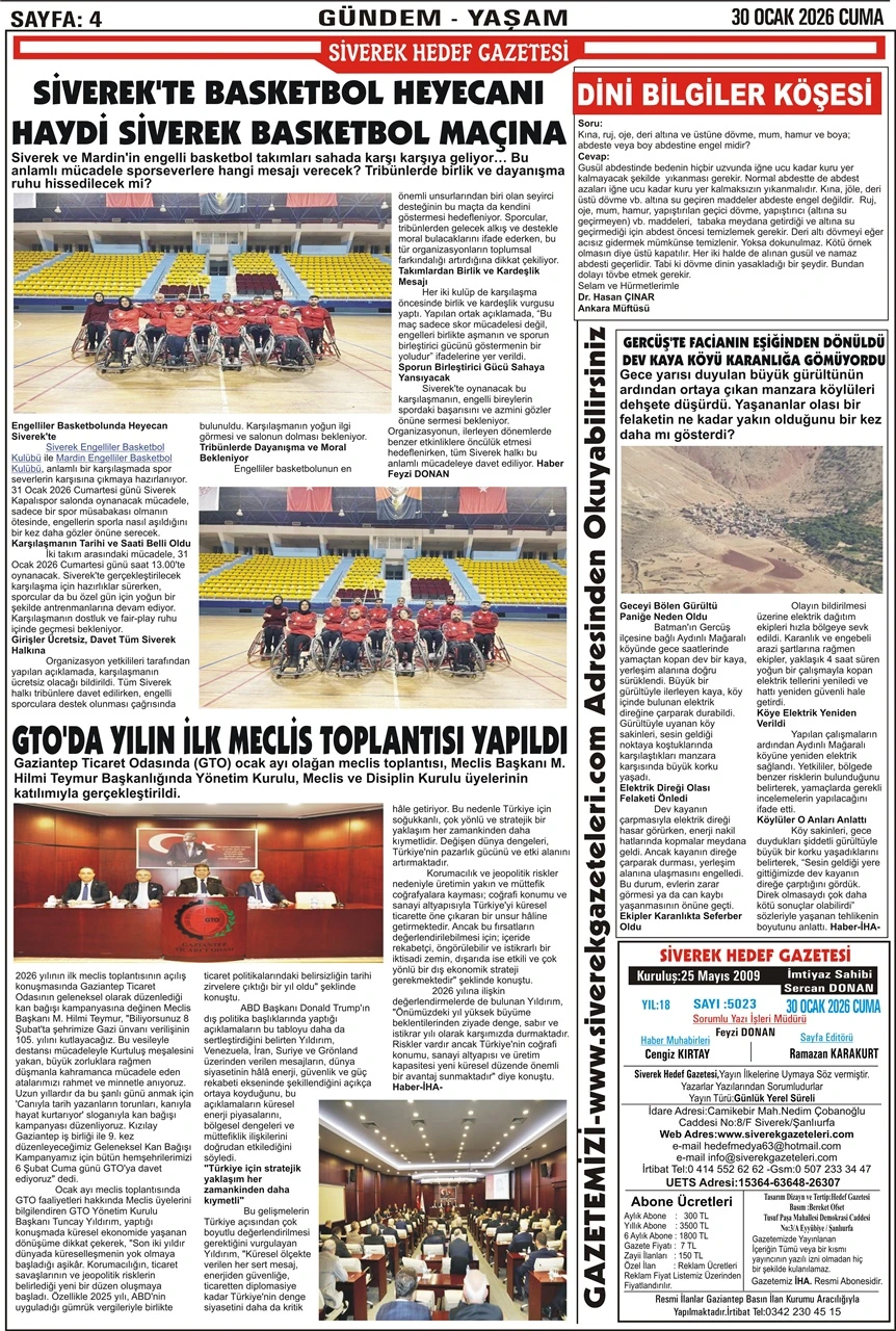 30.01.2026 Tarihli Gazetemiz