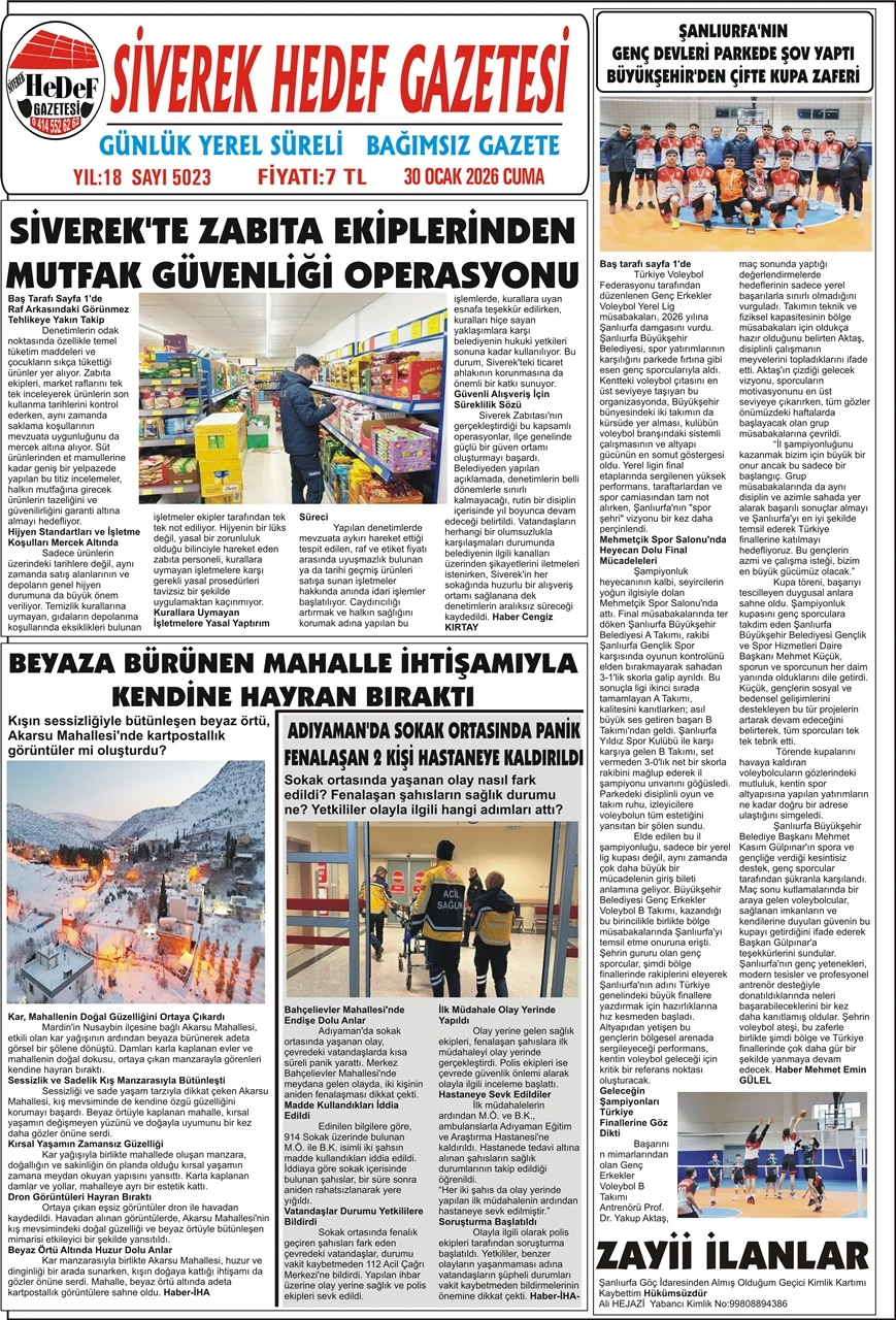 30.01.2026 Tarihli Gazetemiz