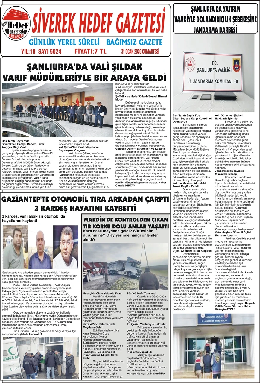 31.01.2026 Tarihli Gazetemiz