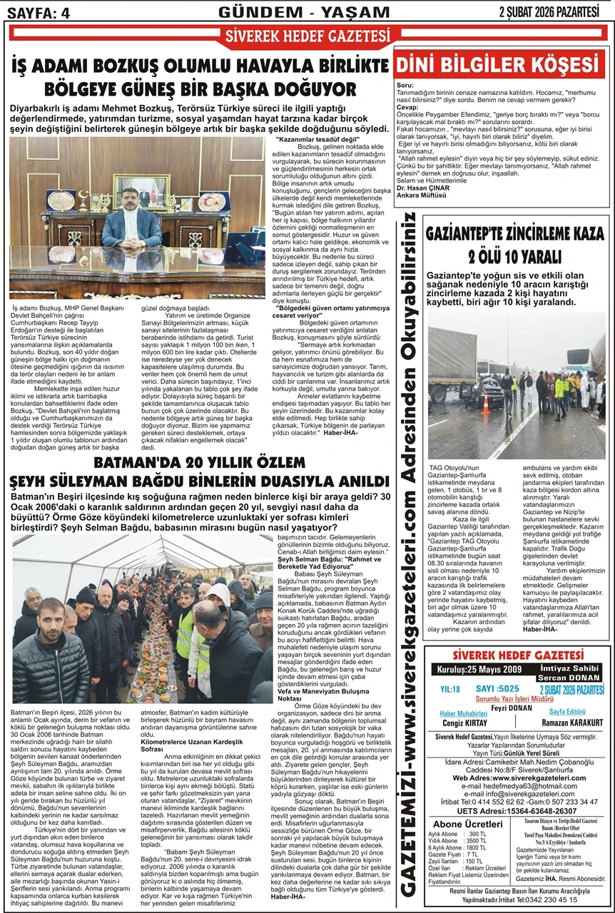 2.02.2026 Tarihli Gazetemiz