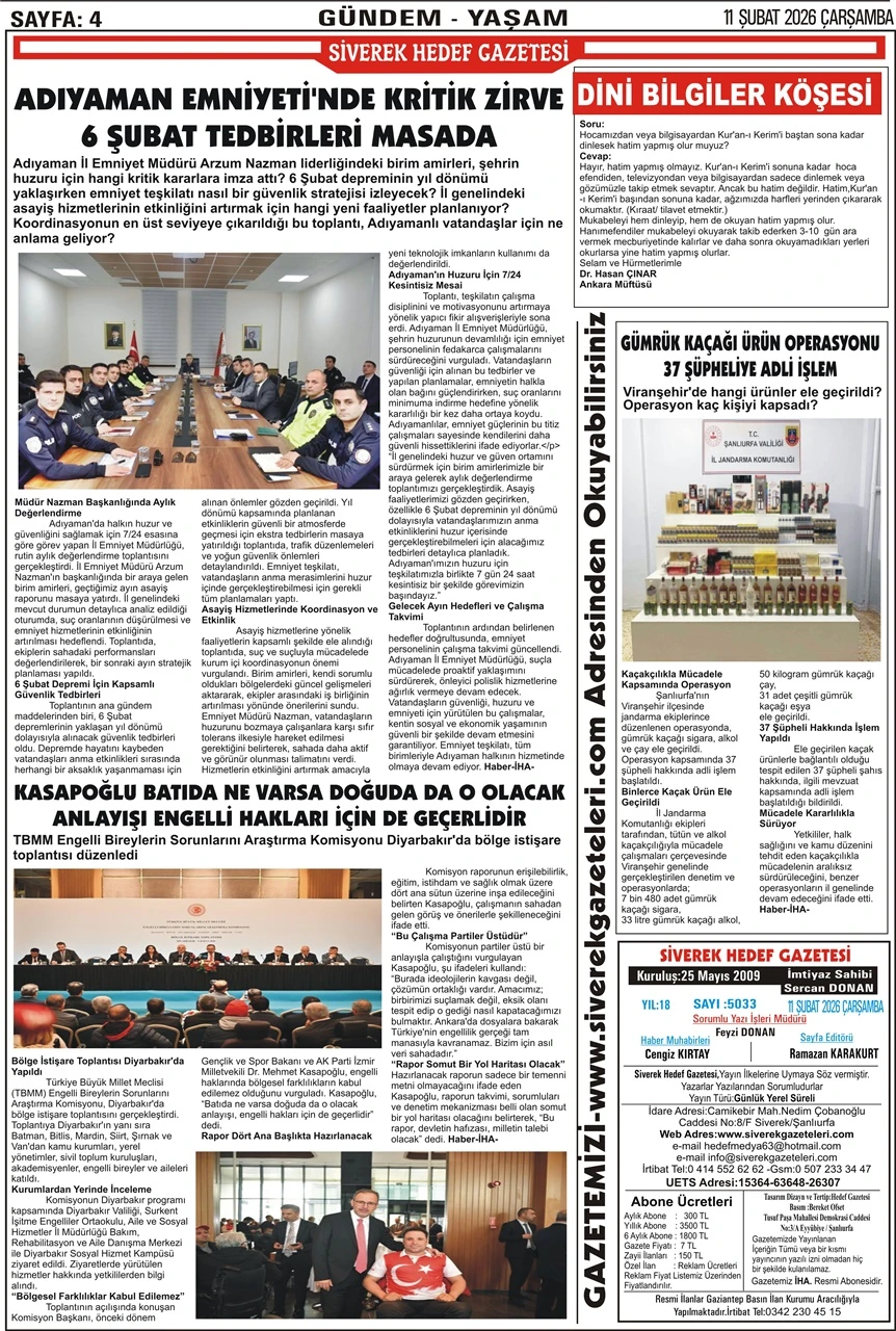 11.02.2026 Tarihli Gazetemiz