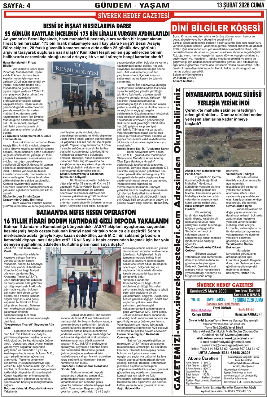 13.02.2026 Tarihli Gazetemiz