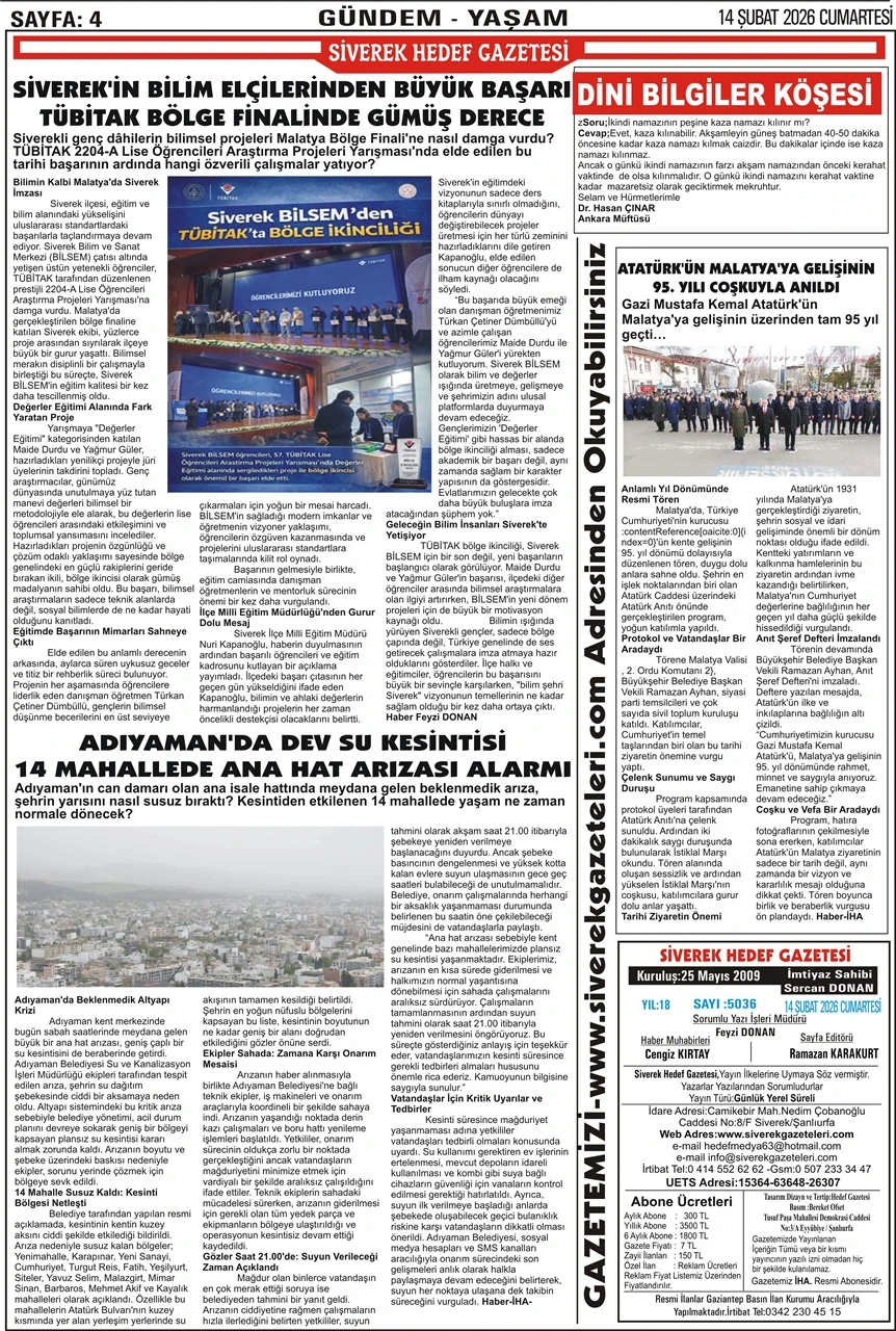 14.02.2026 Tarihli Gazetemiz