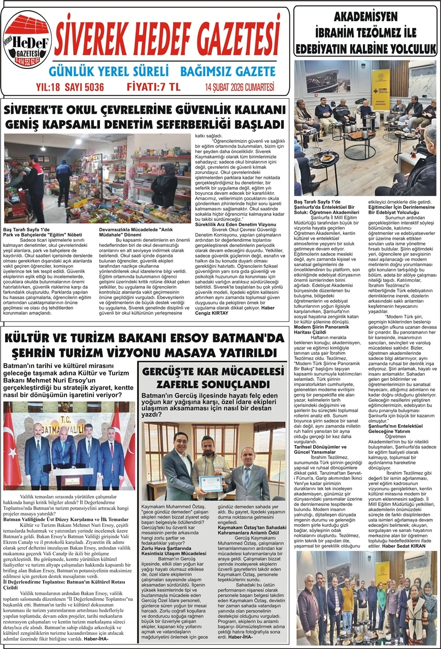 14.02.2026 Tarihli Gazetemiz