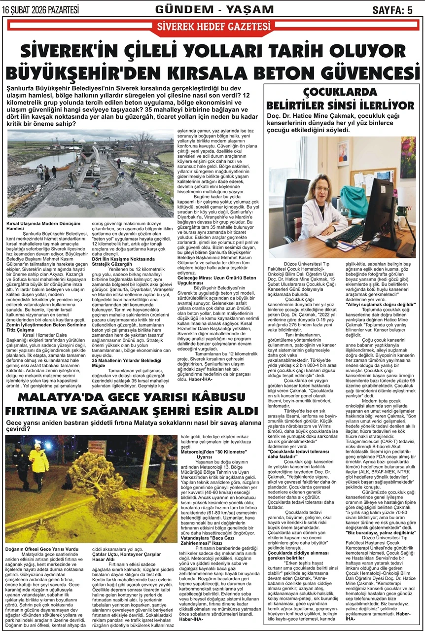 16.02.2026 Tarihli Gazetemiz