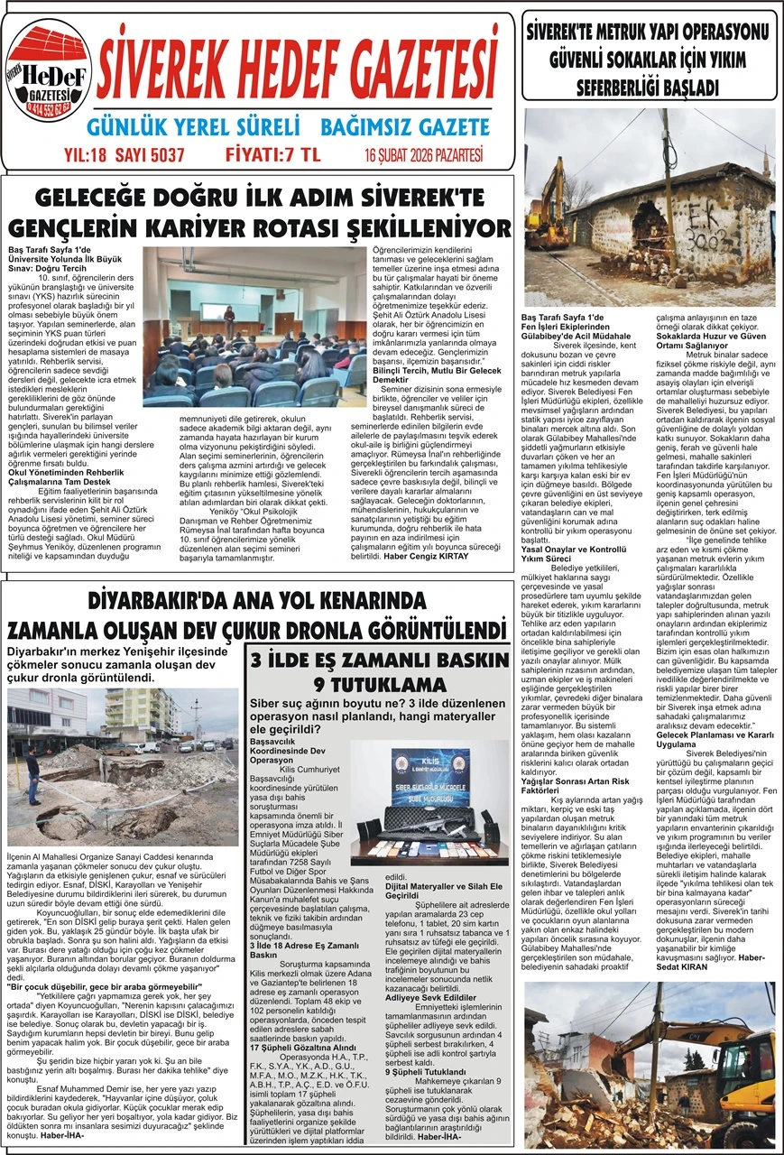 16.02.2026 Tarihli Gazetemiz