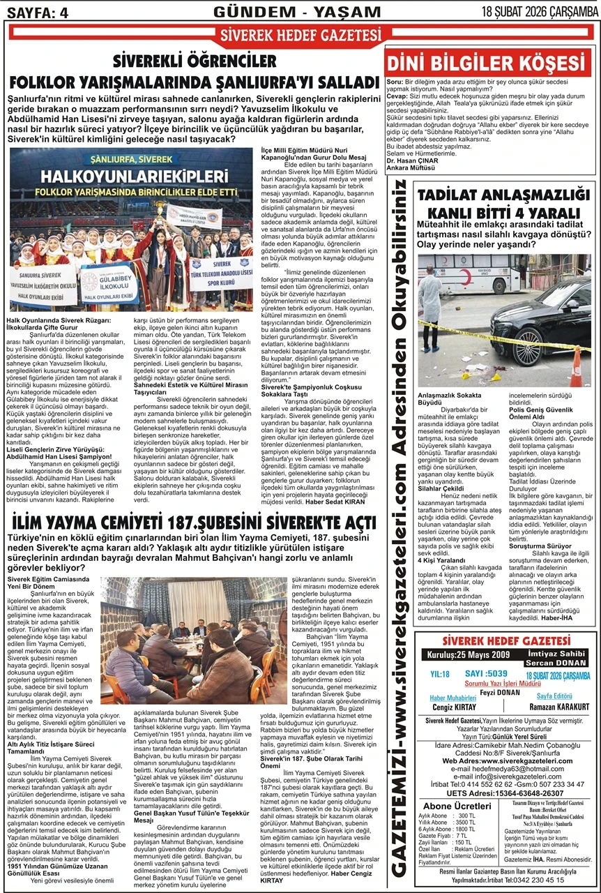 18.02.2026 Tarihli Gazetemiz