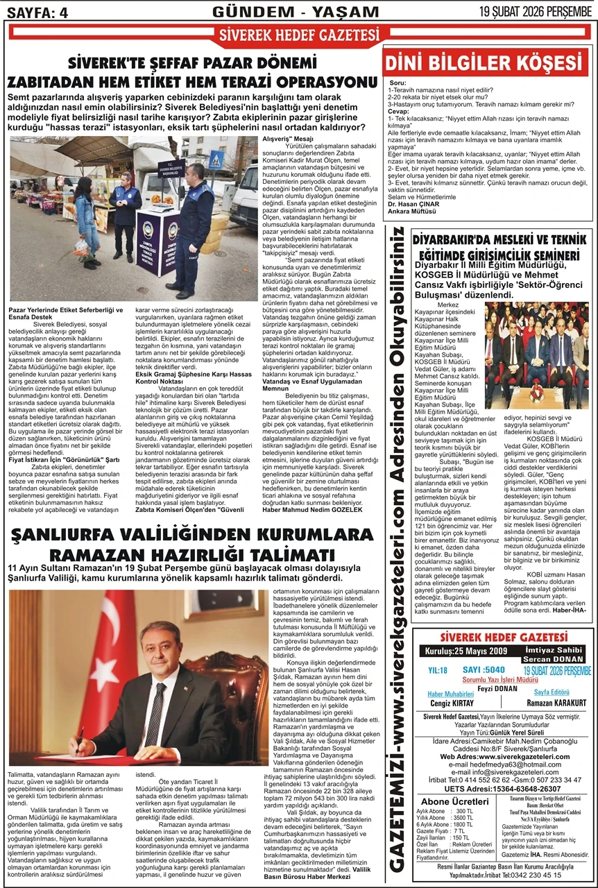 19.02.2026 Tarihli Gazetemiz