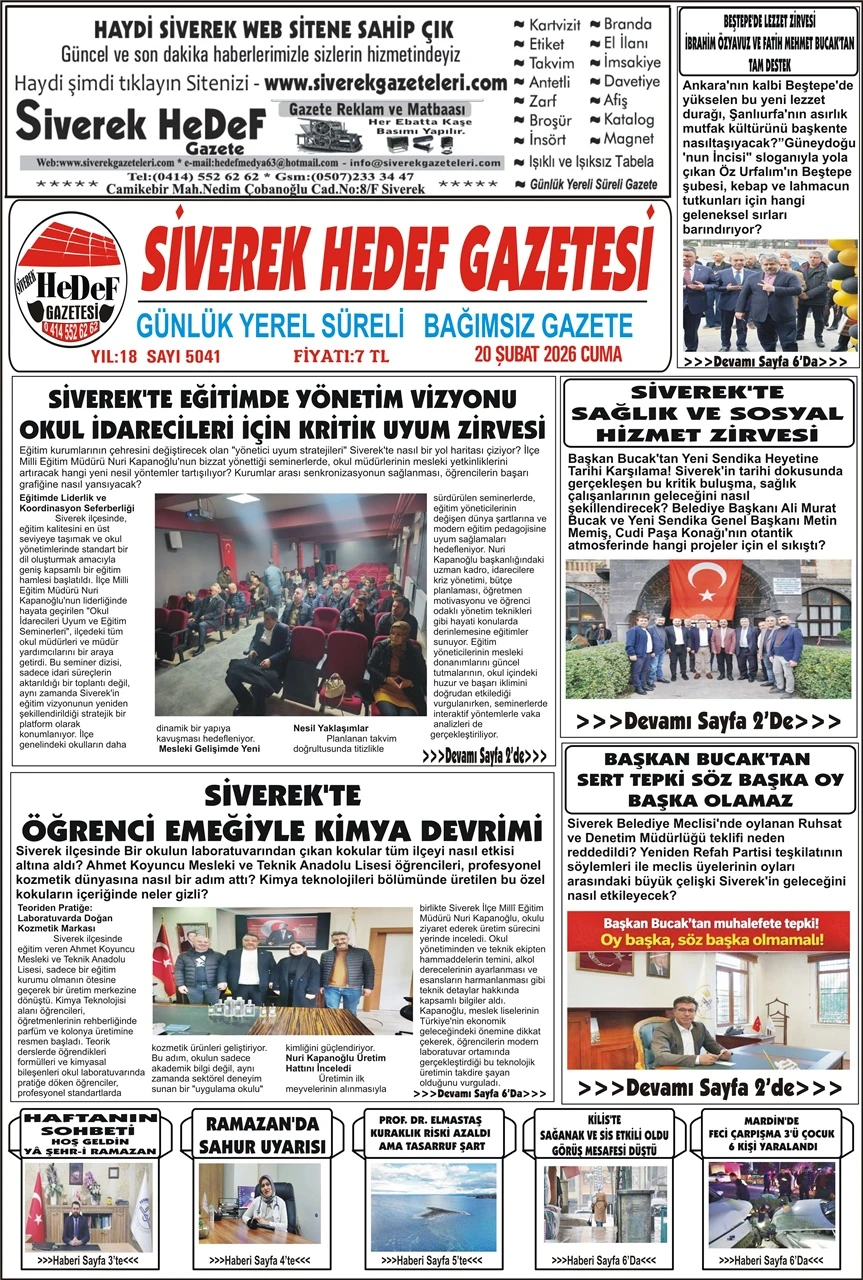 20.02.2026 Tarihli Gazetemiz
