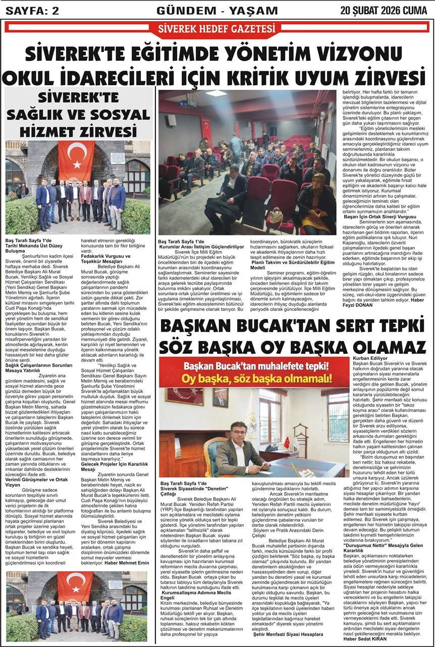 20.02.2026 Tarihli Gazetemiz