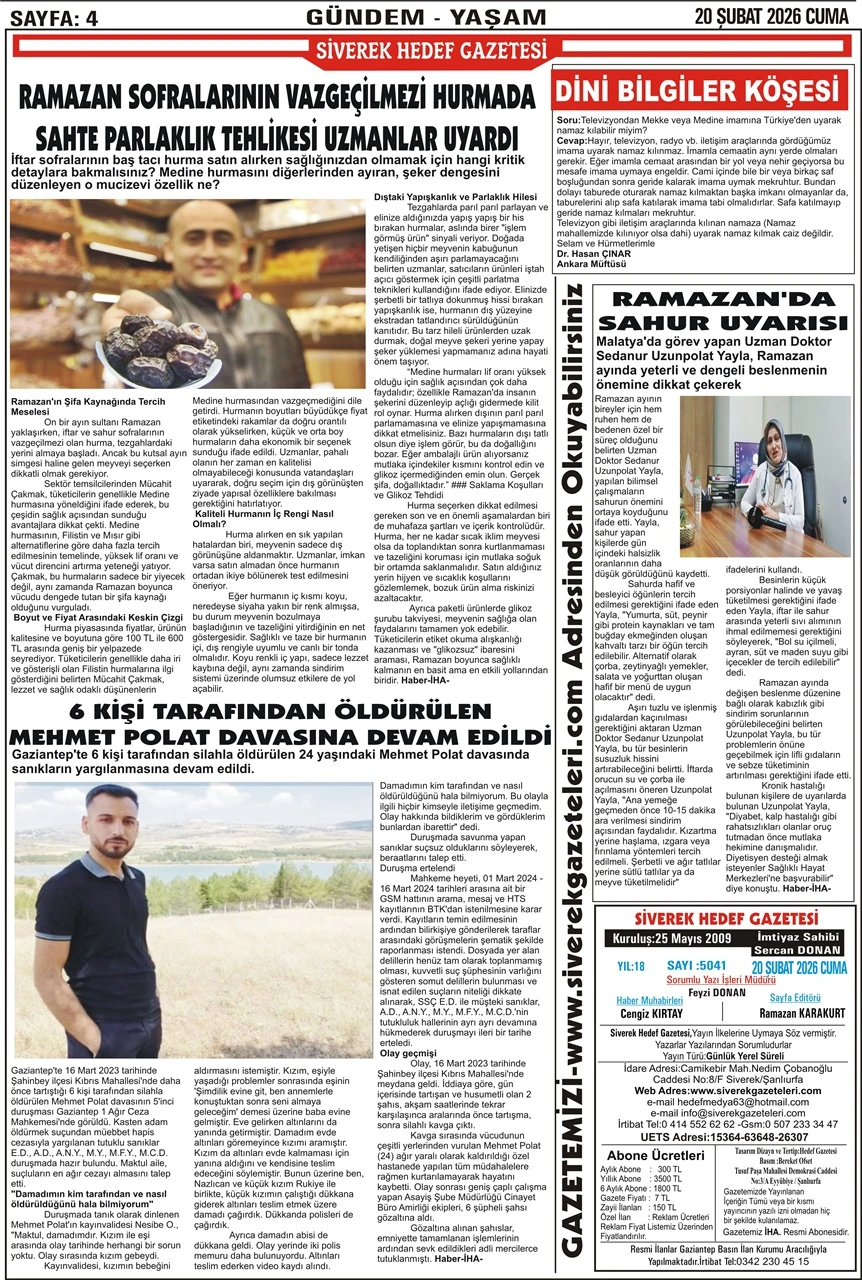 20.02.2026 Tarihli Gazetemiz
