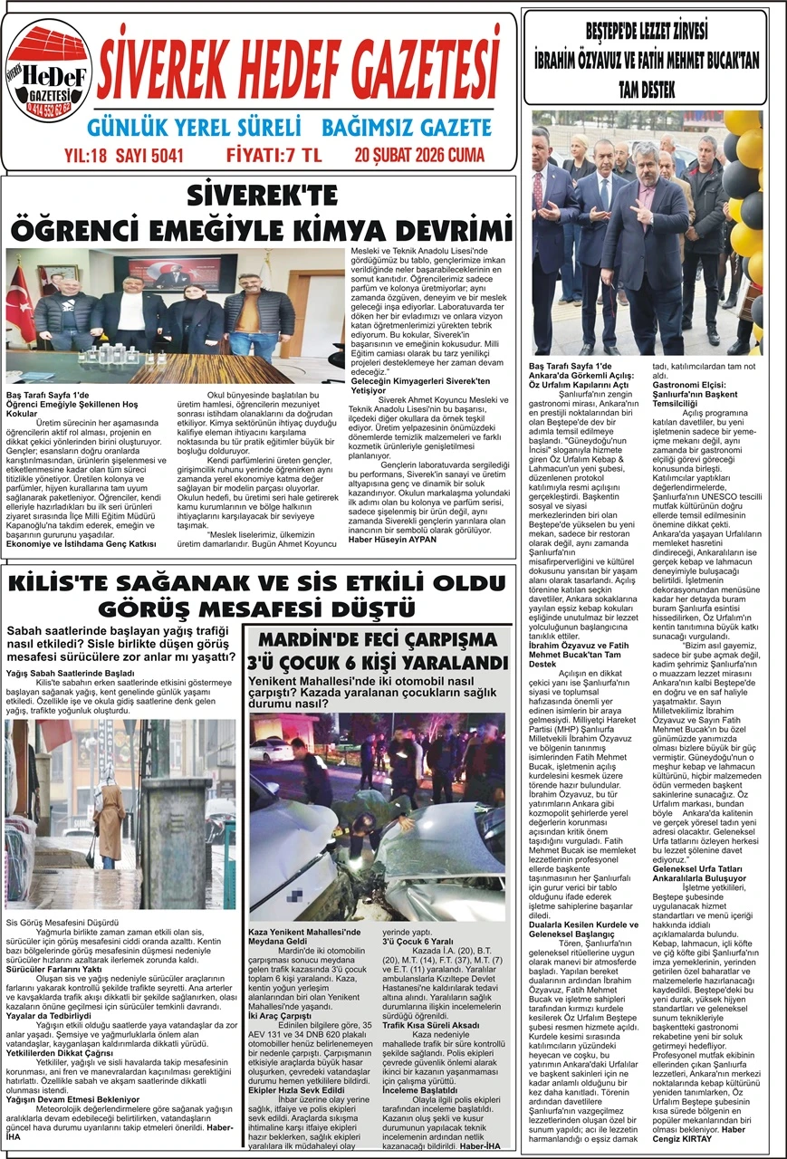 20.02.2026 Tarihli Gazetemiz