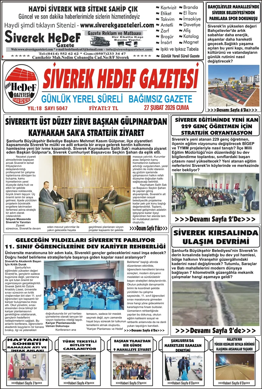 27.02.2026 Tarihli Gazetemiz