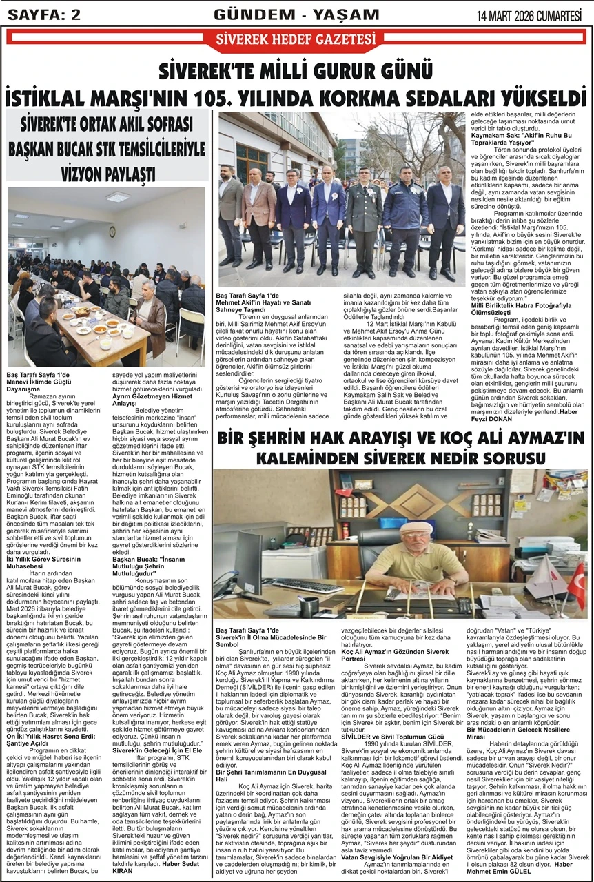 14.03.2026 Tarihli Gazetemiz