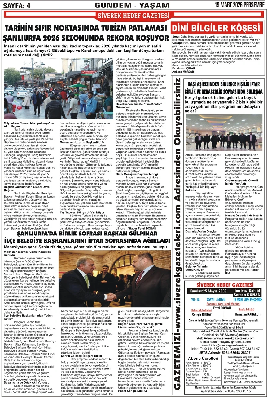 19.03.2026 Tarihli Gazetemiz