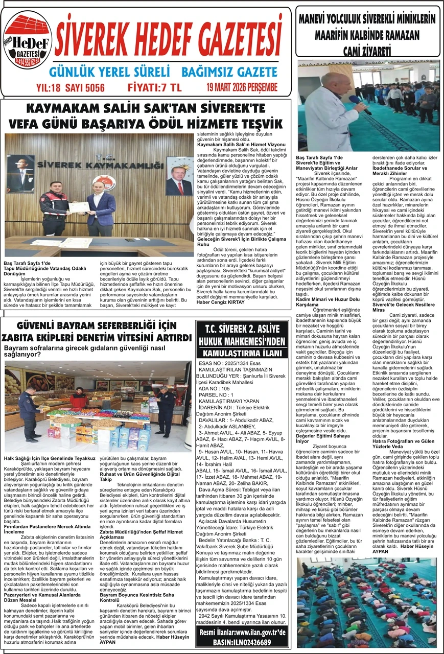 19.03.2026 Tarihli Gazetemiz