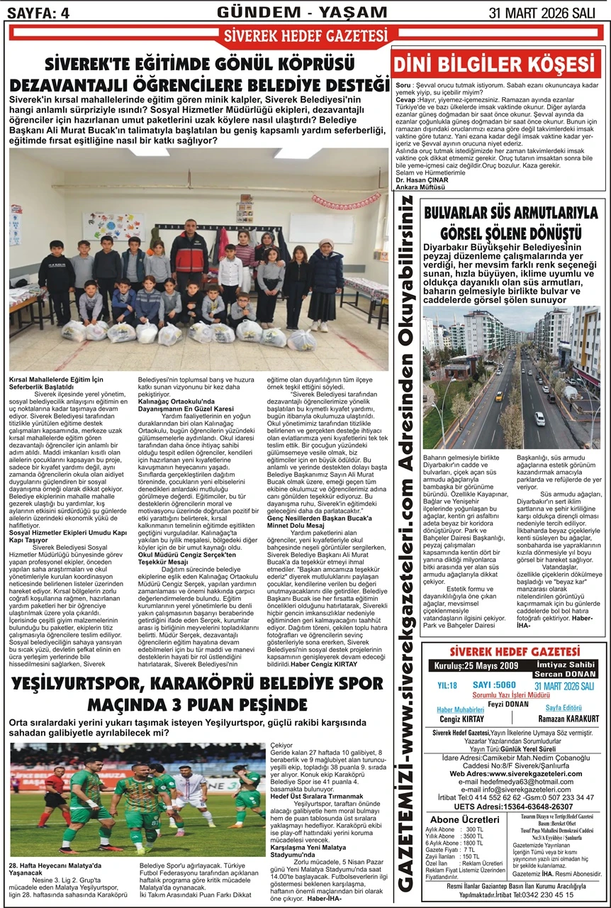 31.03.2026 Tarihli Gazetemiz