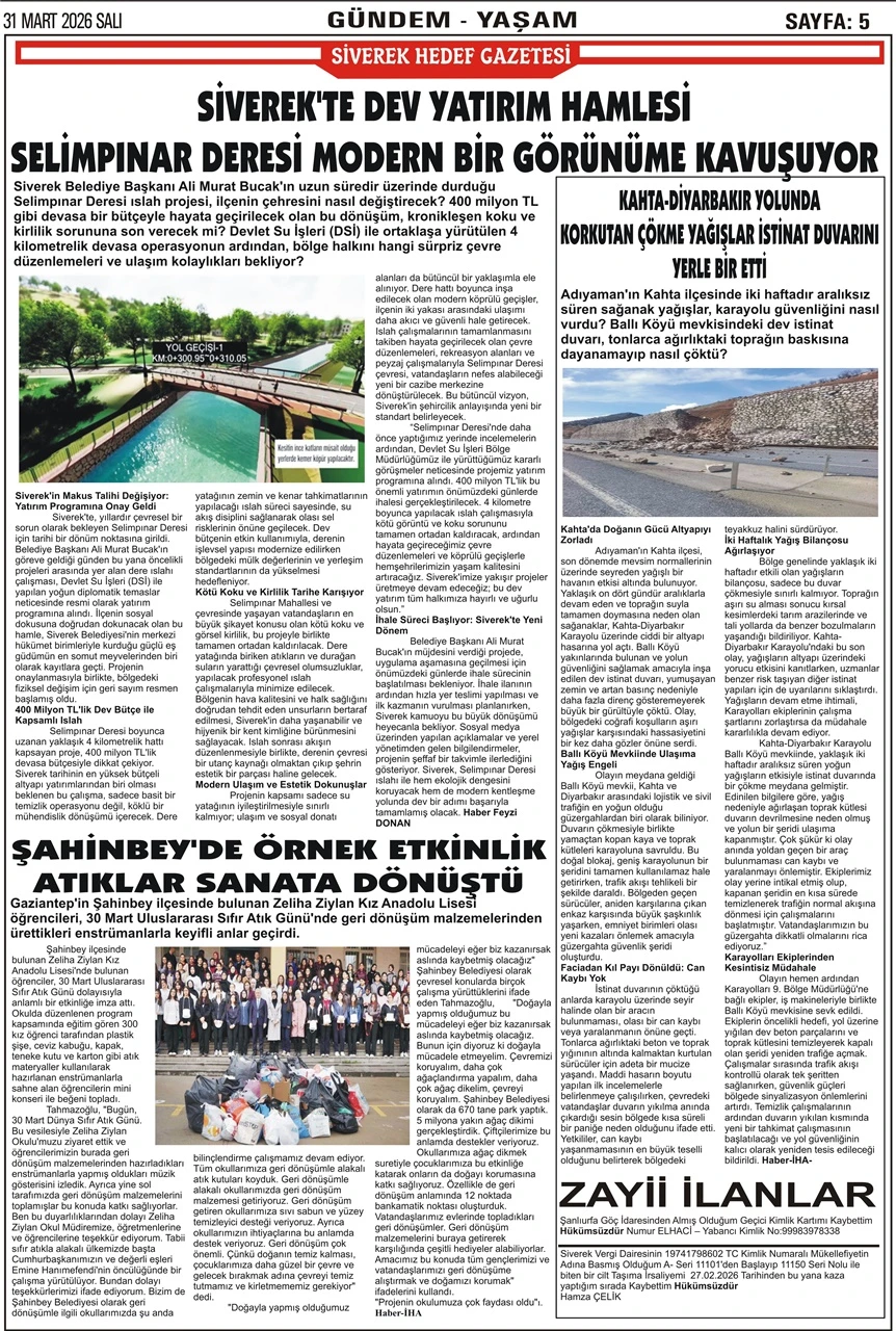 31.03.2026 Tarihli Gazetemiz