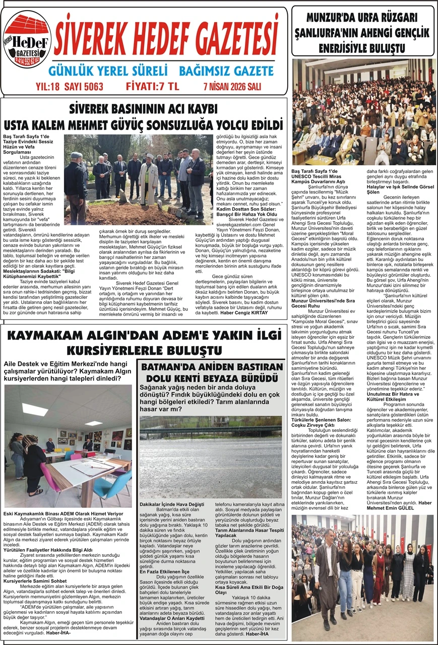 07.04.2026 Tarihli Gazetemiz