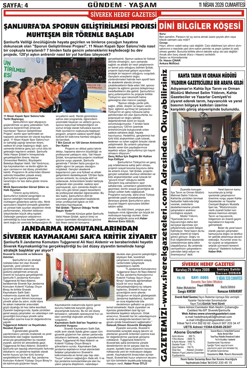 11.04.2026 Tarihli Gazetemiz