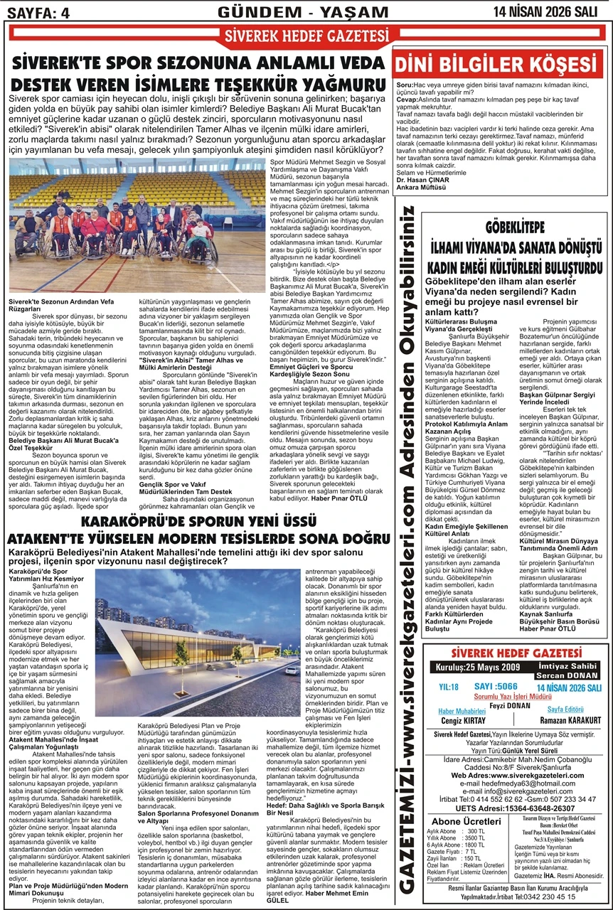 14.04.2026 Tarihli Gazetemiz