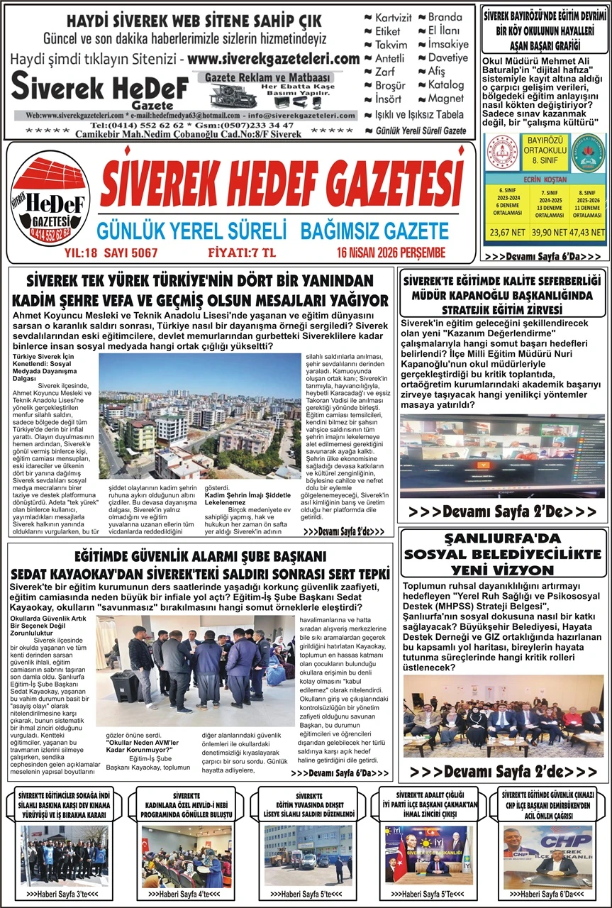 16.04.2026 Tarihli Gazetemiz