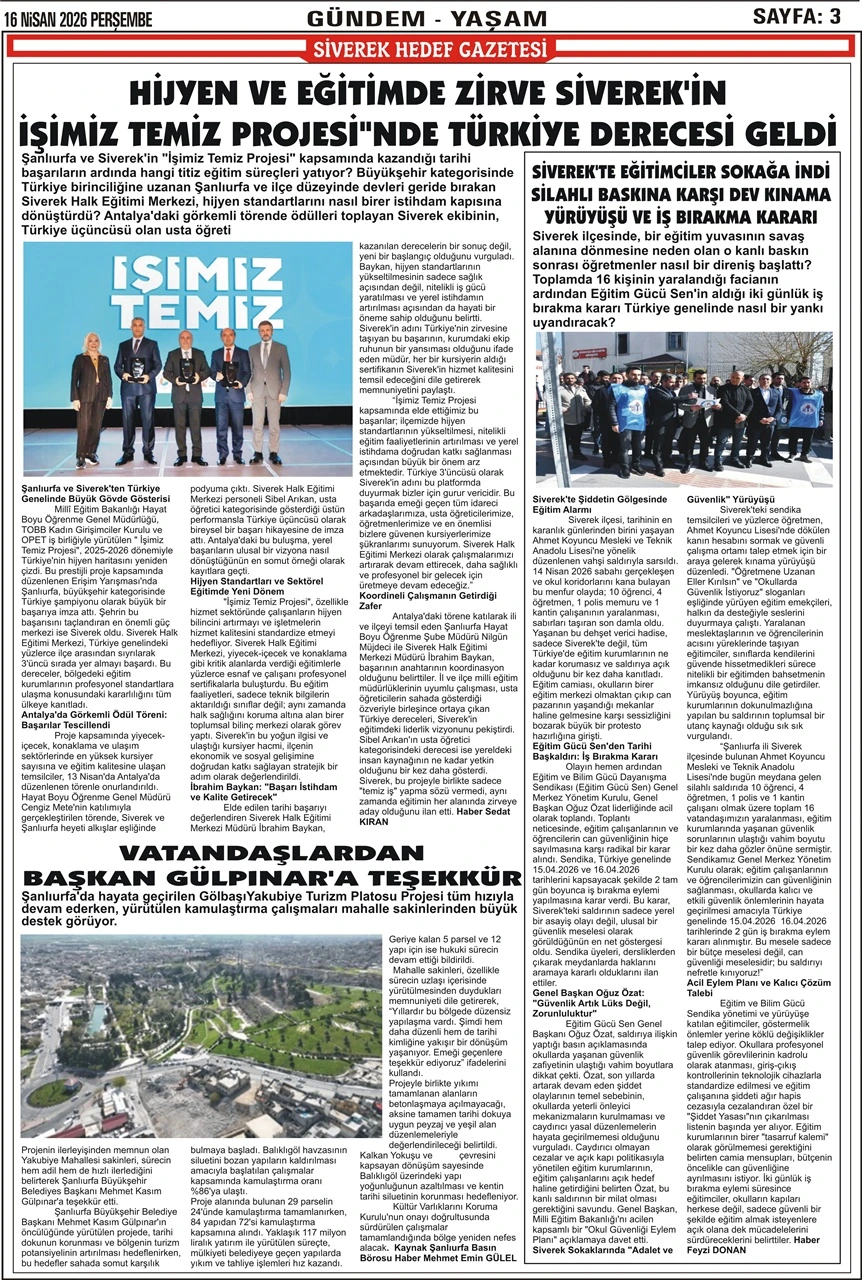16.04.2026 Tarihli Gazetemiz