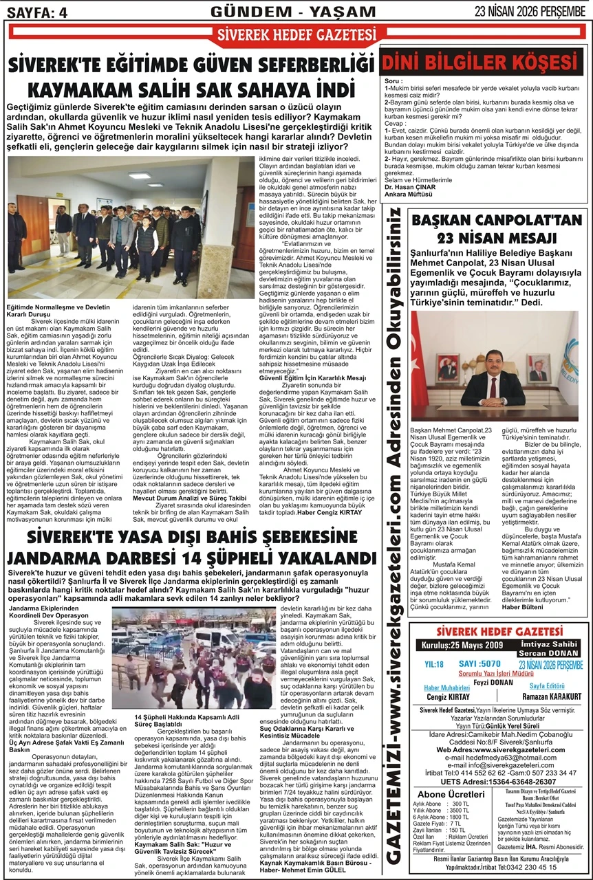 23.04.2026 Tarihli Gazetemiz
