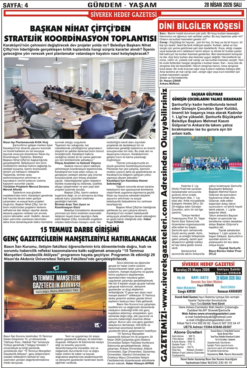 28.04.2026 Tarihli Gazetemiz