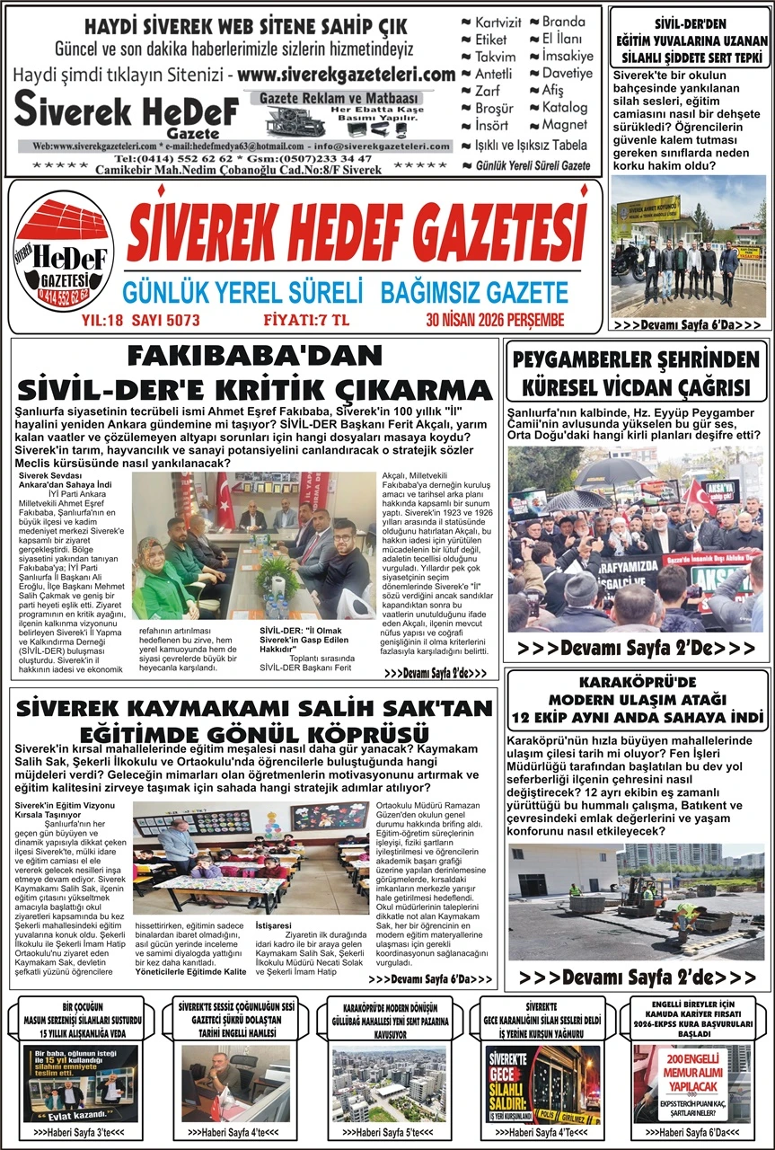 30.04.2026 Tarihli Gazetemiz