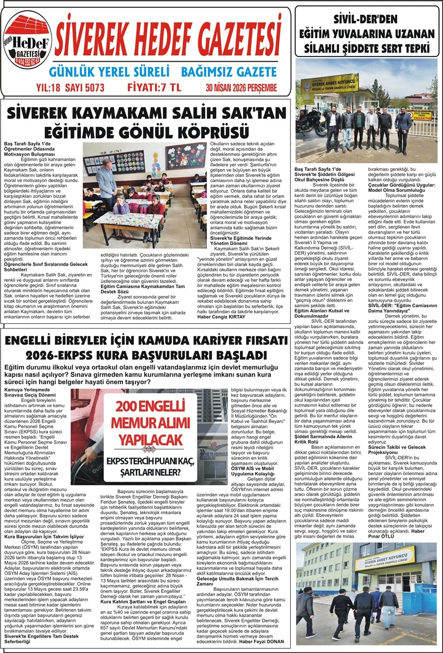 30.04.2026 Tarihli Gazetemiz