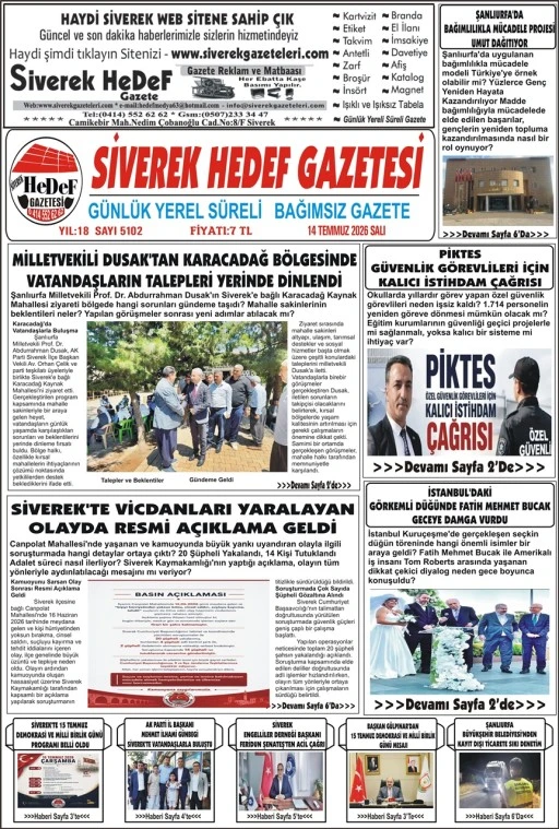 14.07.2026 Tarihli Gazetemiz