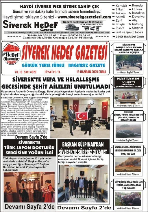 13.06.2025 Tarihli Gazetemiz