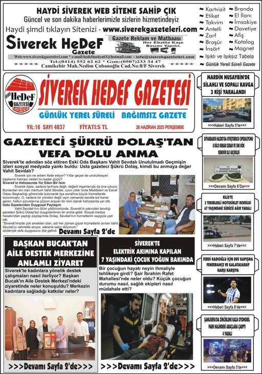 26.06.2025 Tarihli Gazetemiz