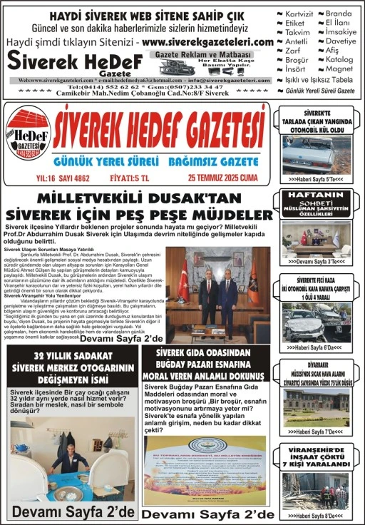25.07.2025 Tarihli Gazetemiz