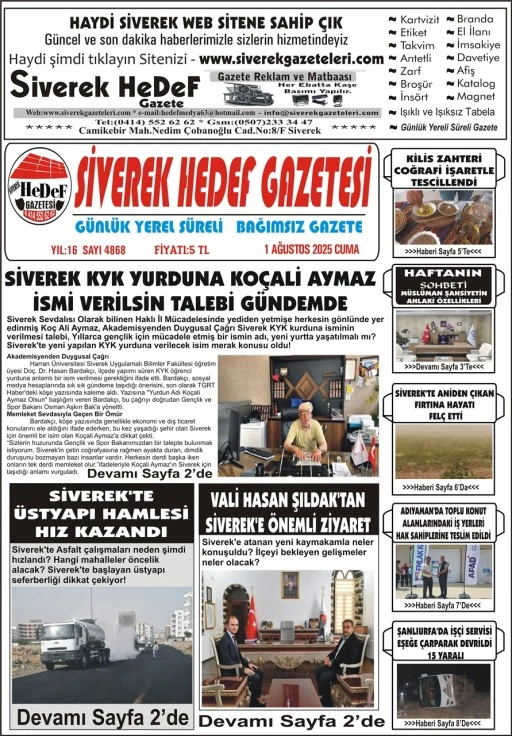 1.08.2025 Tarihli Gazetemiz
