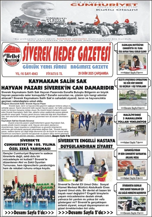 29.10.2025 Tarihli Gazetemiz