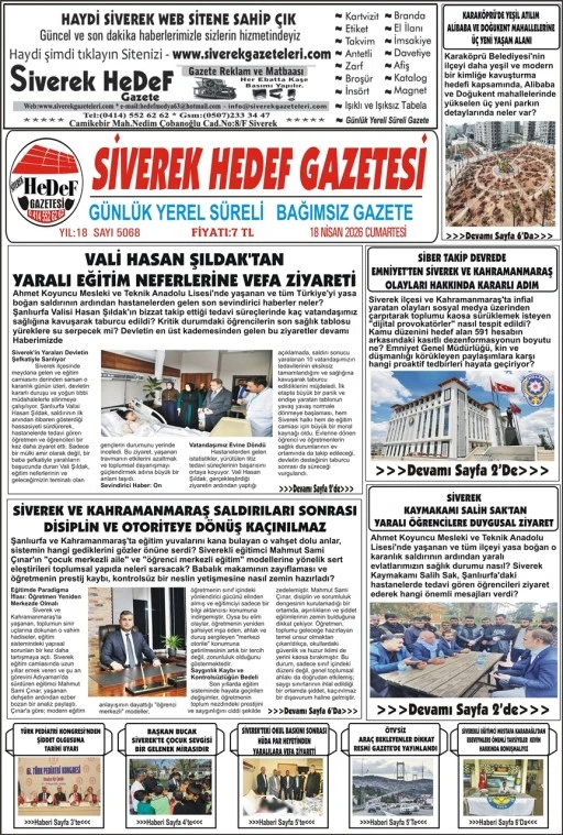18.04.2026 Tarihli Gazetemiz
