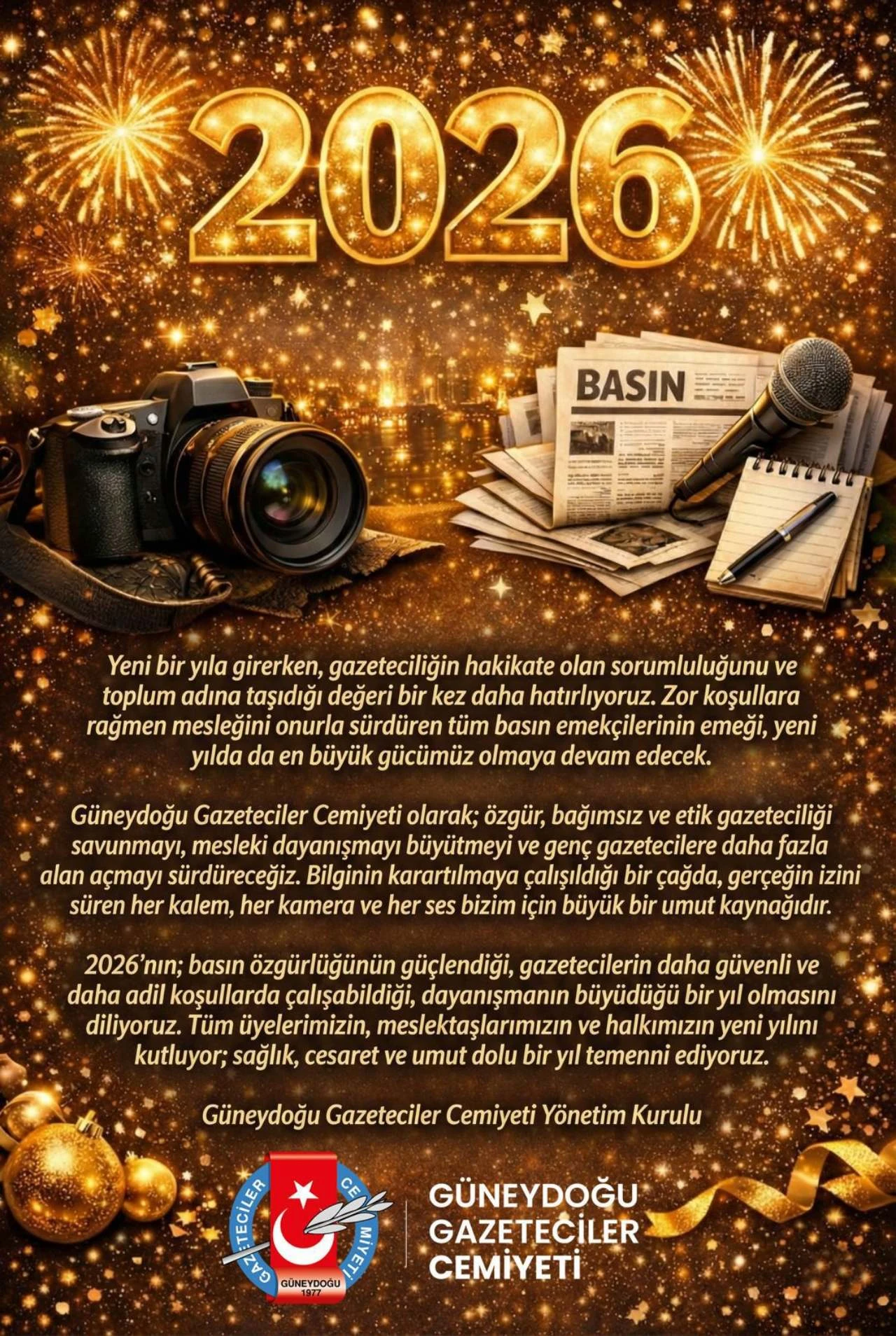 2026 Vizyonuyla Gazeteciliğin Onur M&uuml;cadelesi: G&uuml;neydoğu Gazeteciler Cemiyeti&rsquo;nden G&uuml;&ccedil;l&uuml; Mesaj!