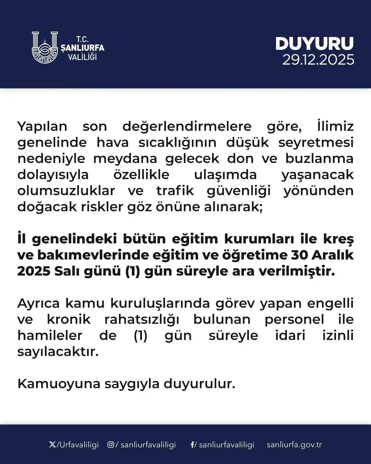 Siverek&rsquo;te Buz Kesti: Dondurucu Soğuklar Eğitimi ve Kamu Mesaisini Durdurdu!