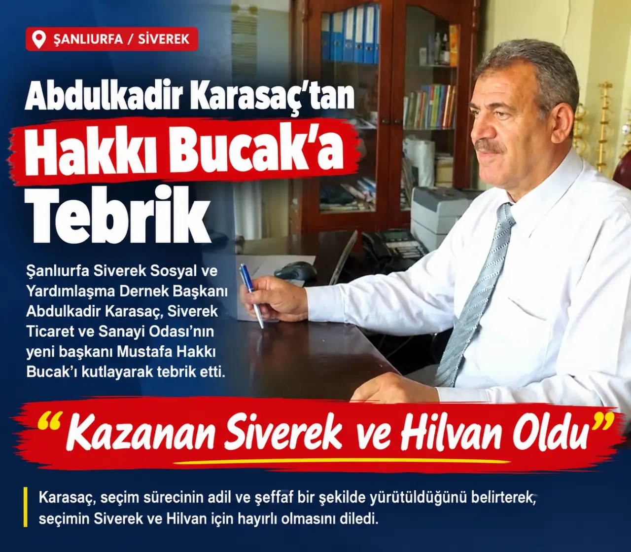 Abdulkadir Karasa&ccedil;'tan Mustafa Hakkı Bucak&rsquo;a Tebrik Kutlama