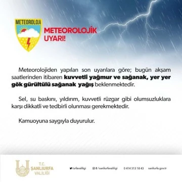 Şanlıurfa'da Kuvvetli Yağışlara Dikkat!