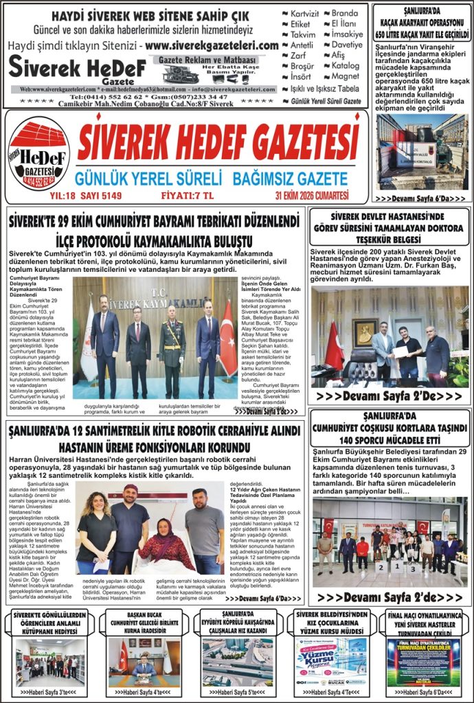 Siverek Hedef Gazetesi – 31 Ekim 2026 -5149 — kapak